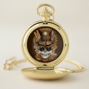 Skull Steampunk Voodoo Retro Machine Pocket Watch