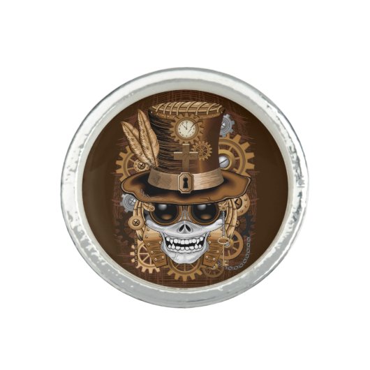 Skull Steampunk Voodoo Retro Machine Ring (Front)