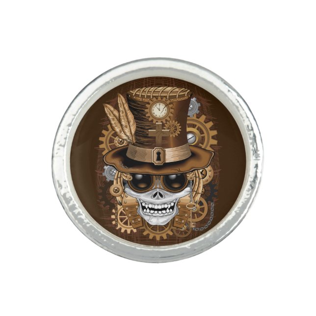 Skull Steampunk Voodoo Retro Machine Ring (Front)