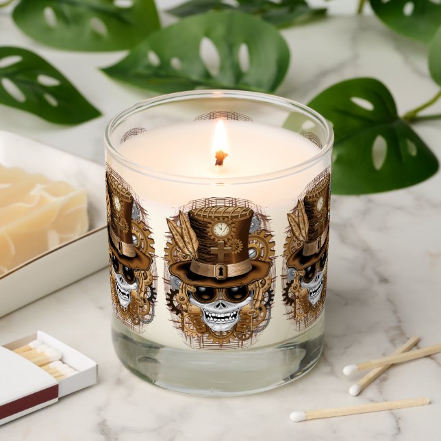 Skull Steampunk Voodoo Retro Machine Scented Candle (Lit)