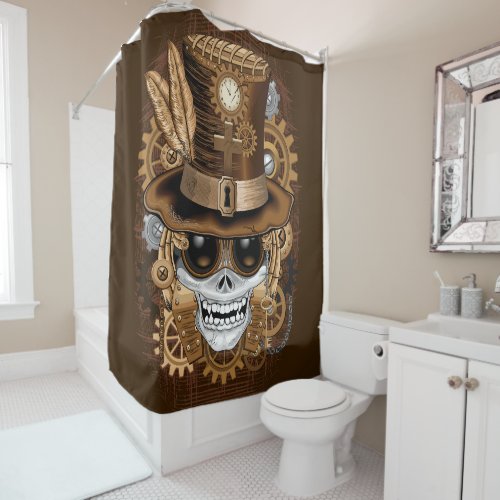 Skull Steampunk Voodoo Retro Machine Shower Curtain