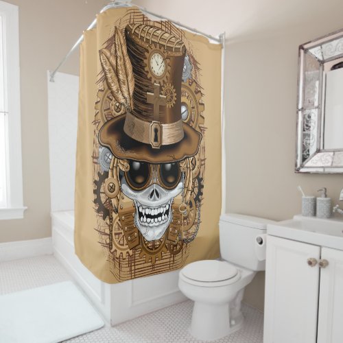 Skull Steampunk Voodoo Retro Machine Shower Curtain