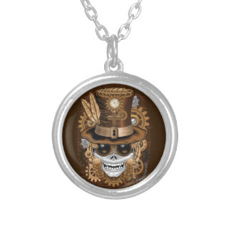Skull Steampunk Voodoo Retro Machine Silver Plated Necklace