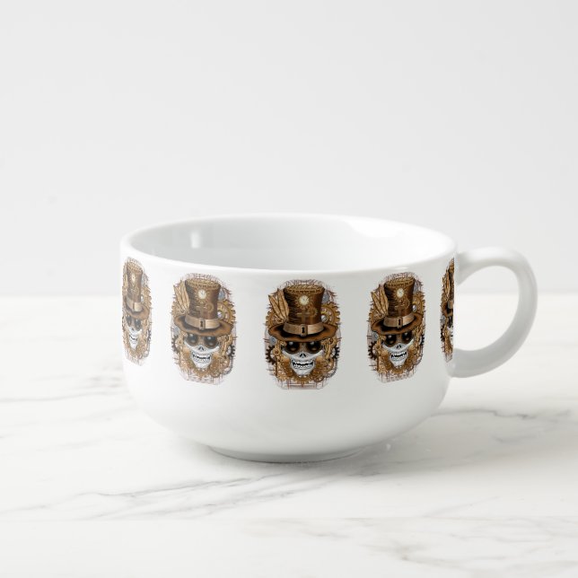Skull Steampunk Voodoo Retro Machine Soup Mug (Left)