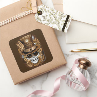 Skull Steampunk Voodoo Retro Machine Square Sticker