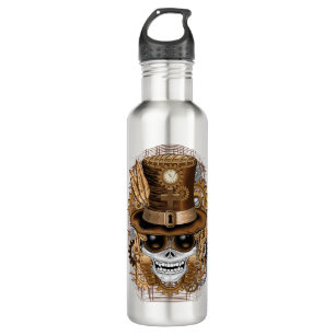 Skull Steampunk Voodoo Retro Machine Stainless Steel Water Bottle