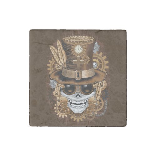 Skull Steampunk Voodoo Retro Machine Stone Magnet