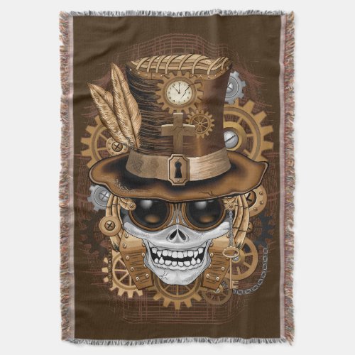 Skull Steampunk Voodoo Retro Machine Throw Blanket