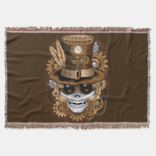 Skull Steampunk Voodoo Retro Machine Throw Blanket