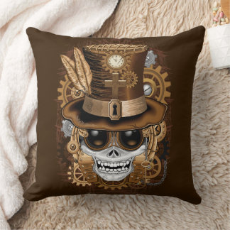 Skull Steampunk Voodoo Retro Machine Throw Pillow