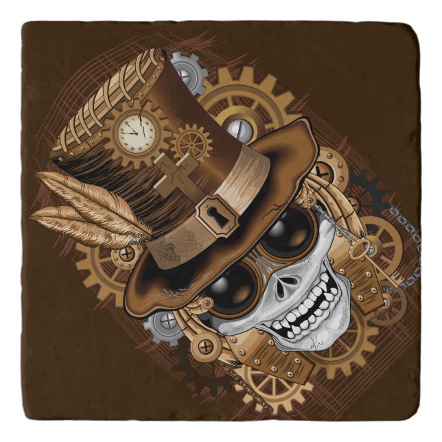 Skull Steampunk Voodoo Retro Machine Trivet (Front)