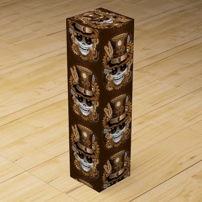 Skull Steampunk Voodoo Retro Machine Wine Box (Front)