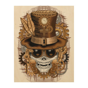 Skull Steampunk Voodoo Retro Machine Wood Wall Art