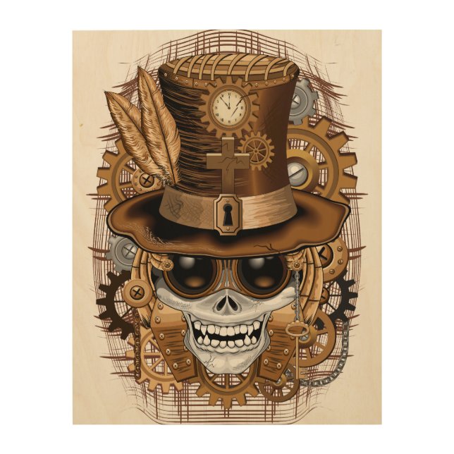 Skull Steampunk Voodoo Retro Machine Wood Wall Art (Front)