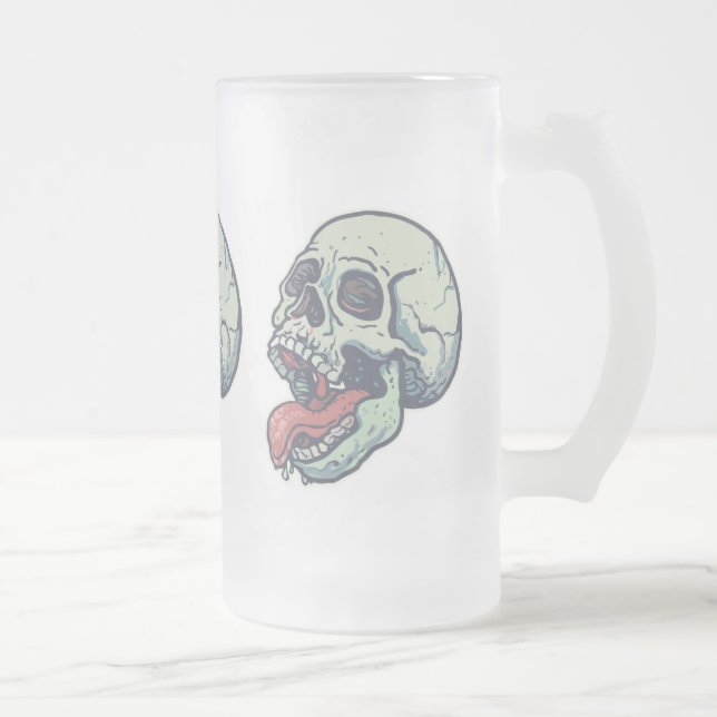 Skull Sticking Tongue Out Frosted Glass Beer Mug (Right)