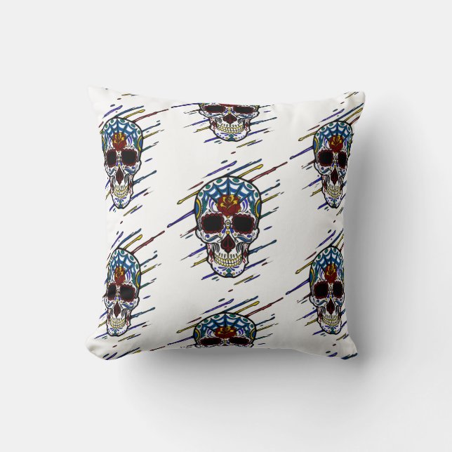 skull sugar skull throw pillow (Front)