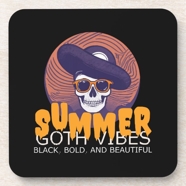skull summer hat beverage coaster (Front)