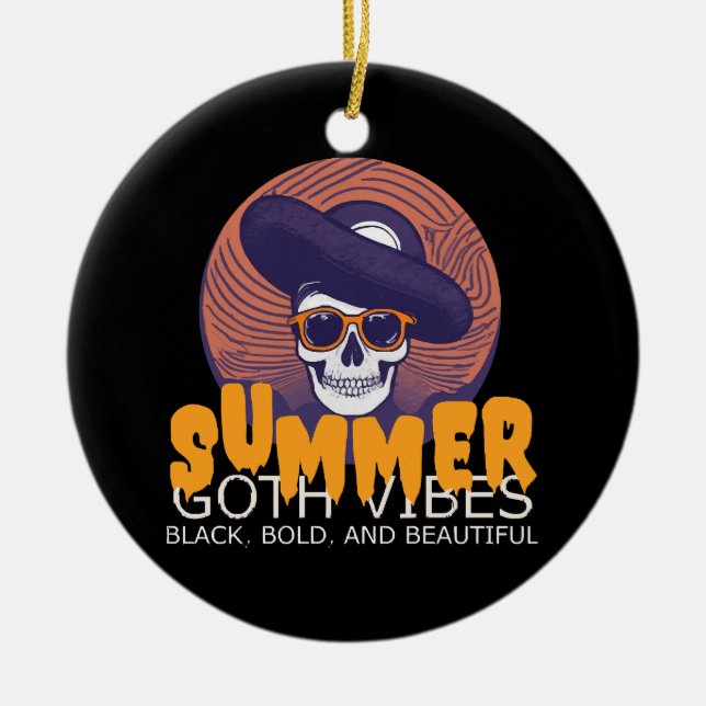 skull summer hat ceramic ornament (Front)