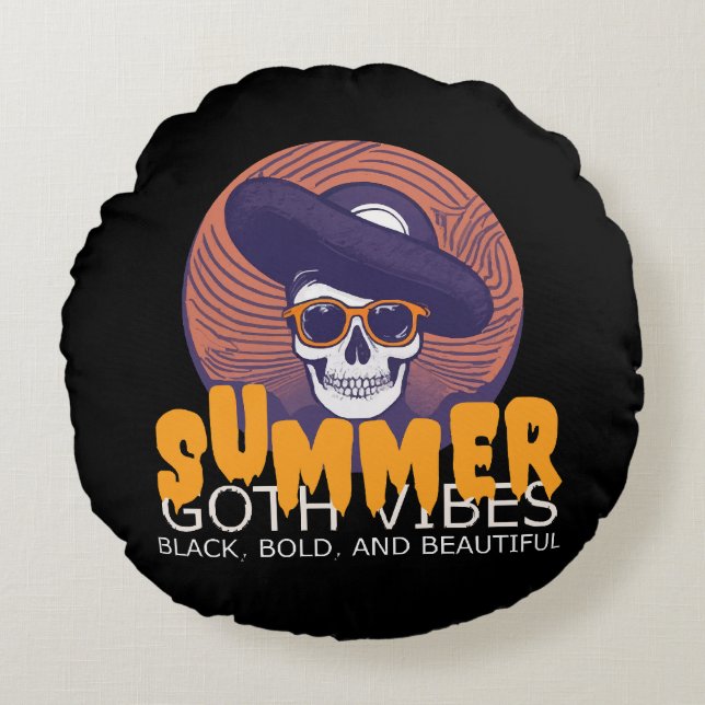 skull summer hat round pillow (Front)