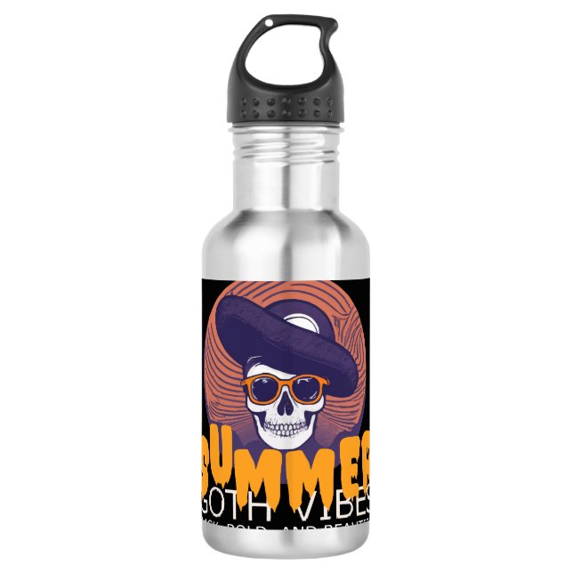 skull summer hat stainless steel water bottle (Front)