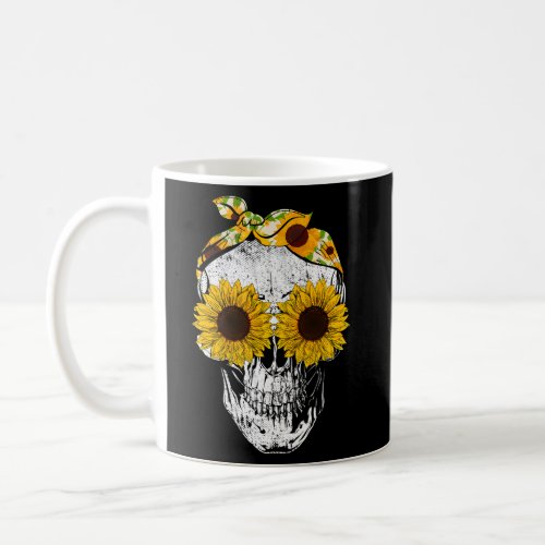 Skull Sunflower Floral Bandana Skeleton Head Coffee Mug