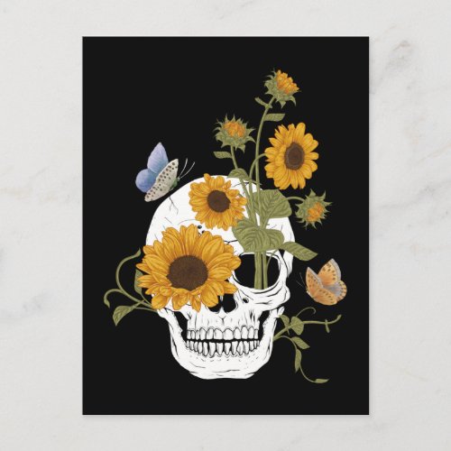 Skull Sunflower Gardening Butterfly Postcard