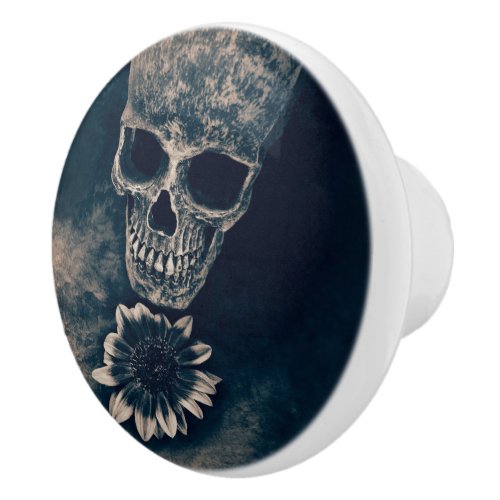 Skull Sunflower Gothic Vintage Antique Ceramic Knob