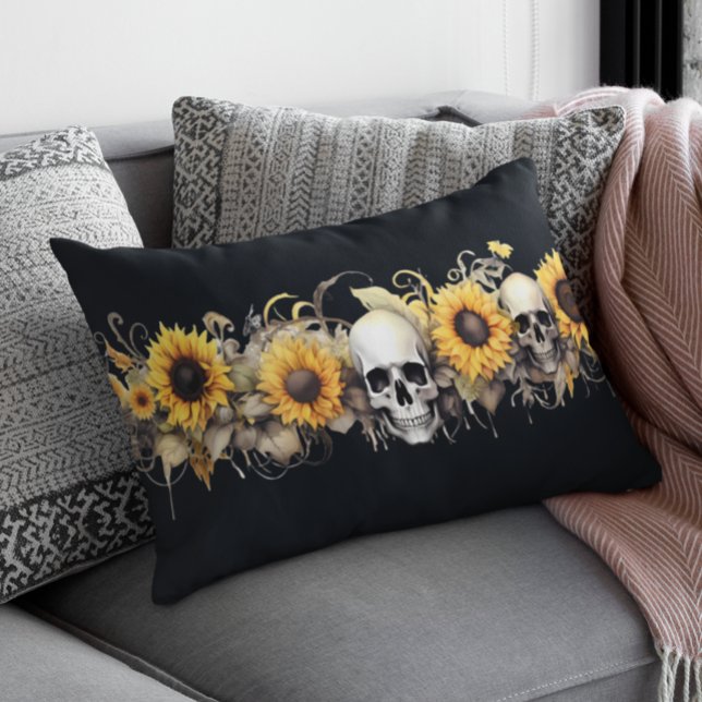 Skull Sunflower Halloween Goth Lumbar Pillow (Creator Uploaded)