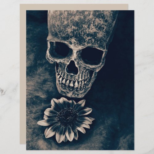 Skull Sunflower Vintage Cyanotype Gothic