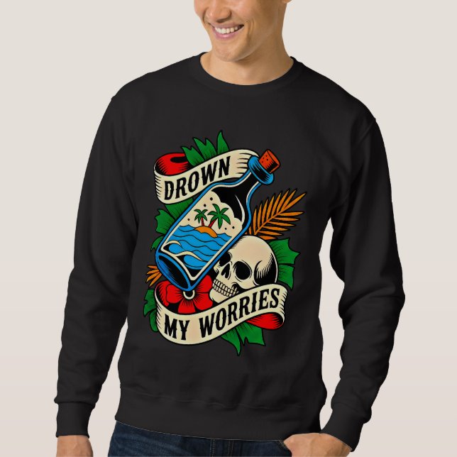 Skull & Sunset Tropical Tattoo | Unique Gift Idea Sweatshirt (Front)