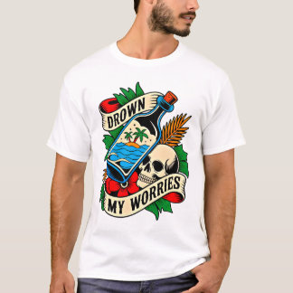Skull & Sunset Tropical Tattoo | Unique Gift Idea T-Shirt