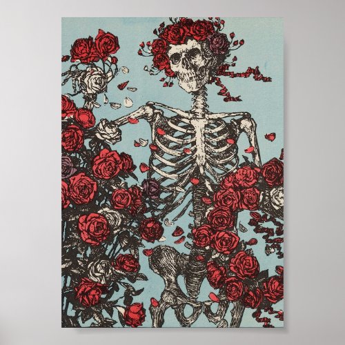 Skull Surrounded by Roses Poster