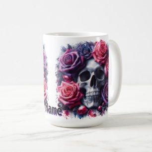 Skull Surrounded by Vibrant Roses Coffee Mug