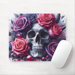 Skull Surrounded by Vibrant Roses Mouse Pad