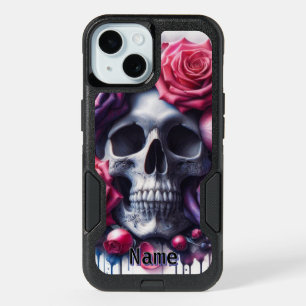 Skull Surrounded by Vibrant Roses iPhone 15 Case