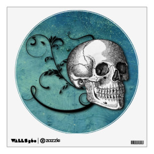 Skull & Swirls Teal Wall Decal