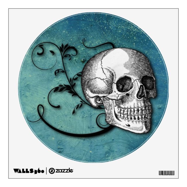 Skull & Swirls Teal Wall Decal (Front)