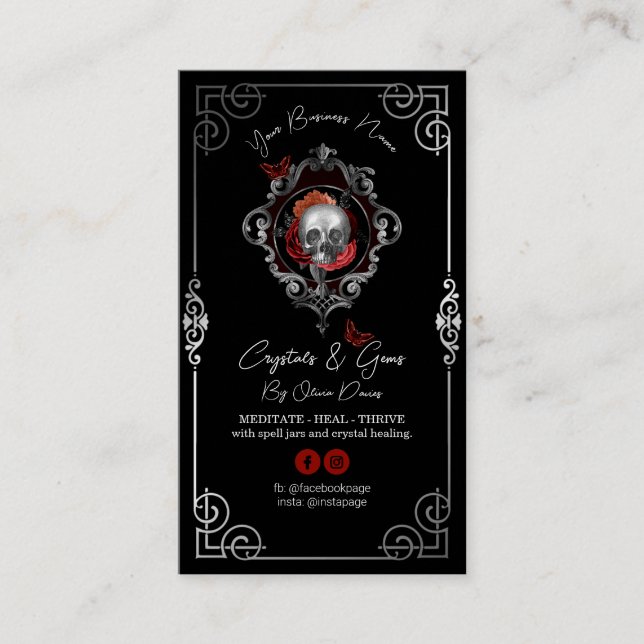 Skull Tarot Design Black Business Card (Front)