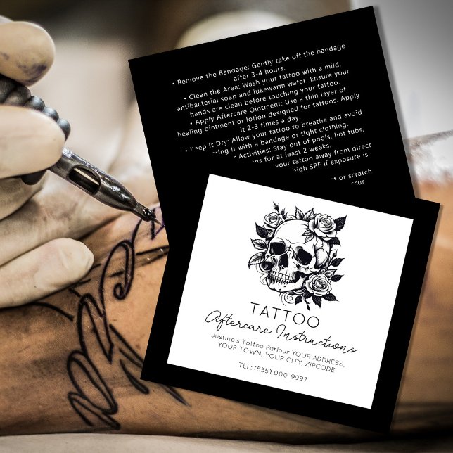 Skull Tattoo Aftercare Instructions Stylish  Square Business Card (Creator Uploaded)