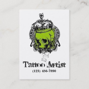 Skull Tattoo Artist Business Card Black Green by CoutureBusiness at Zazzle