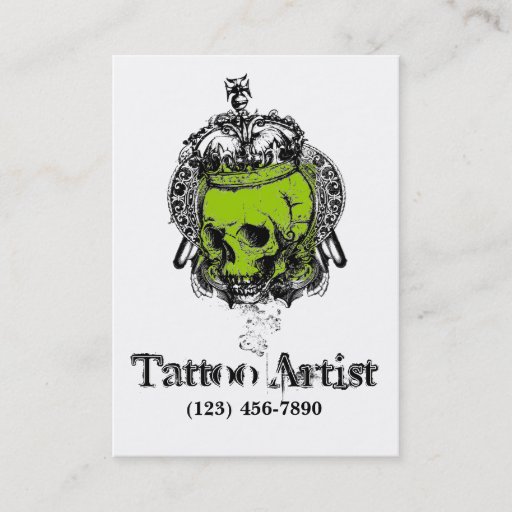 Customizable Skull Tattoo Artist Business Card Black Green