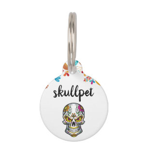 Skull Tattoo Floral Gothic Pet ID Tag