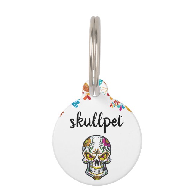 Skull Tattoo Floral Gothic Pet ID Tag (Front)