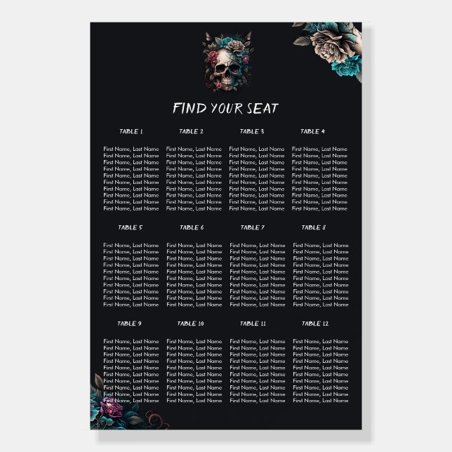 Skull Tattoo Gothic Wedding Seating Chart Foam Board (Front)