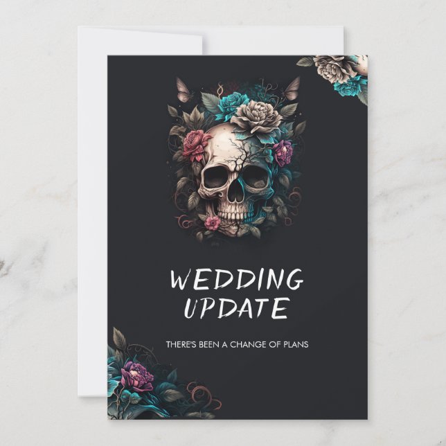 Skull Tattoo Gothic Wedding Update Cancellation Invitation (Front)