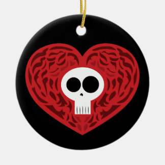 Skull Tattoo Heart Ceramic Ornament
