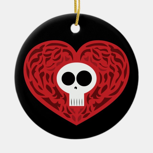 Skull Tattoo Heart Ceramic Ornament (Front)