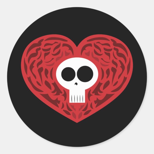 Skull Tattoo Heart Classic Round Sticker (Front)