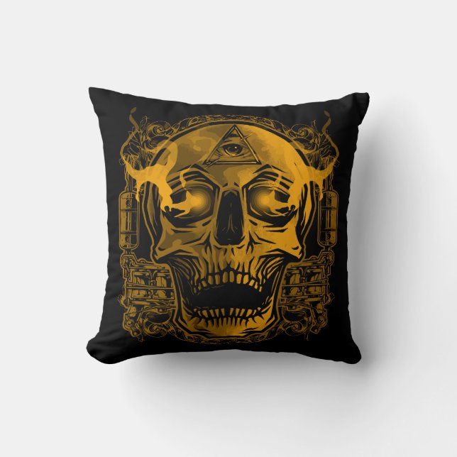 Skull Tattoo Illustration Throw Pillow (Front)