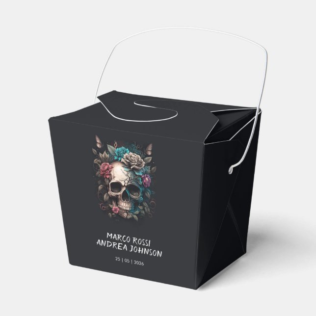 Skull Tattoo Rock and Roll Gothic Wedding Favor Boxes (Front Side)